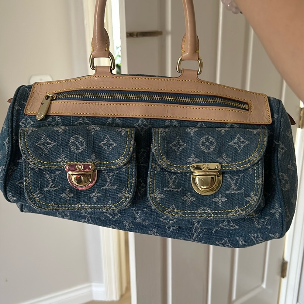 Authentic LOUIS VUITTON 2005 Neo Speedy Denim Handbag Blue LV